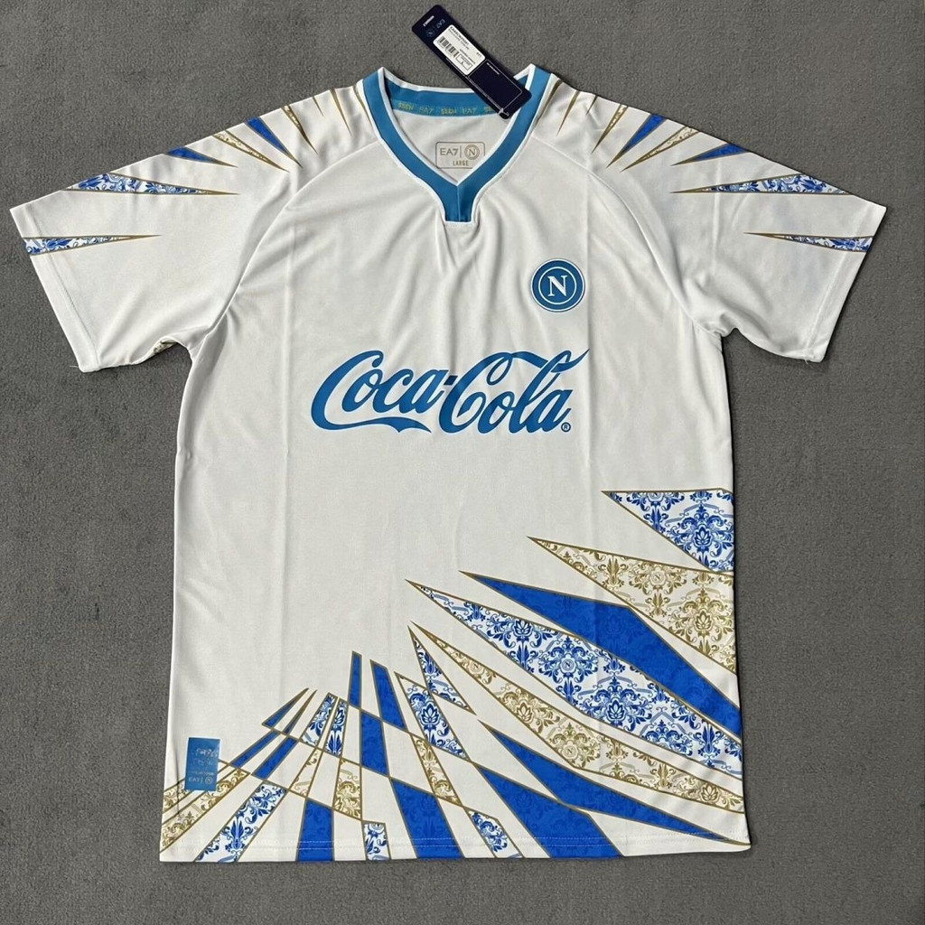 เสื้อบอลทีม Napoli สีขาวแขนสั้น แบบฝึกซ้อมและเกมการแข่งขัน ไซส์ S-4XL