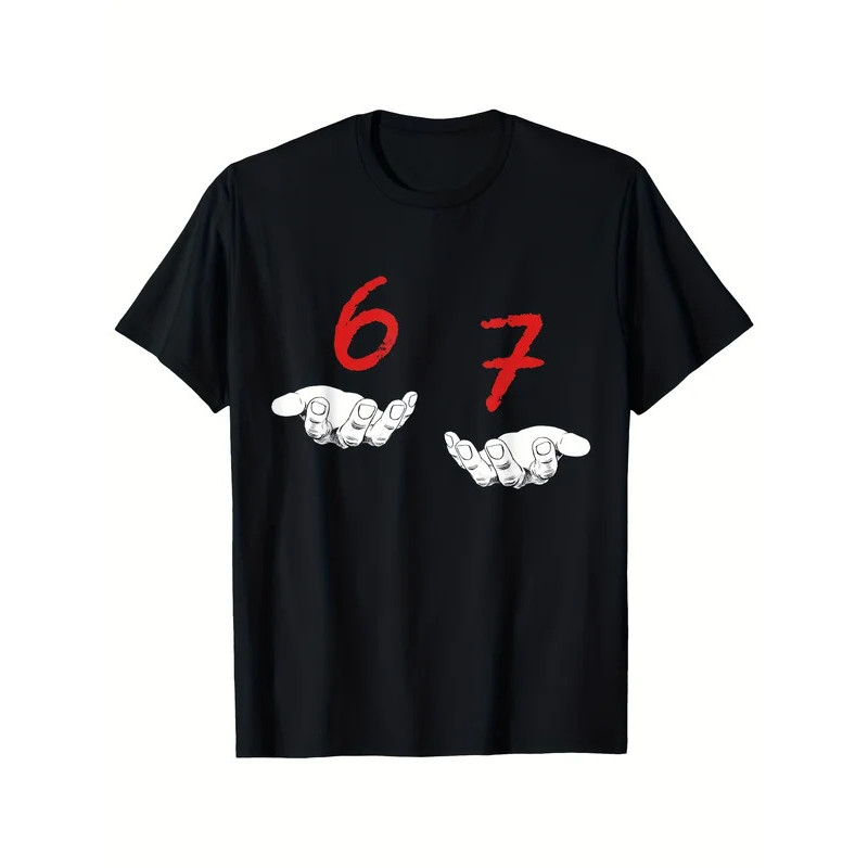 เสื้อยืดผู้ชายลายกราฟิกมีมสุดฮา Sixty-Six Meme Alpha Slang - ผ้าฝ้าย 100% ทรงปกติ คอกลม แขนสั้น ลายม