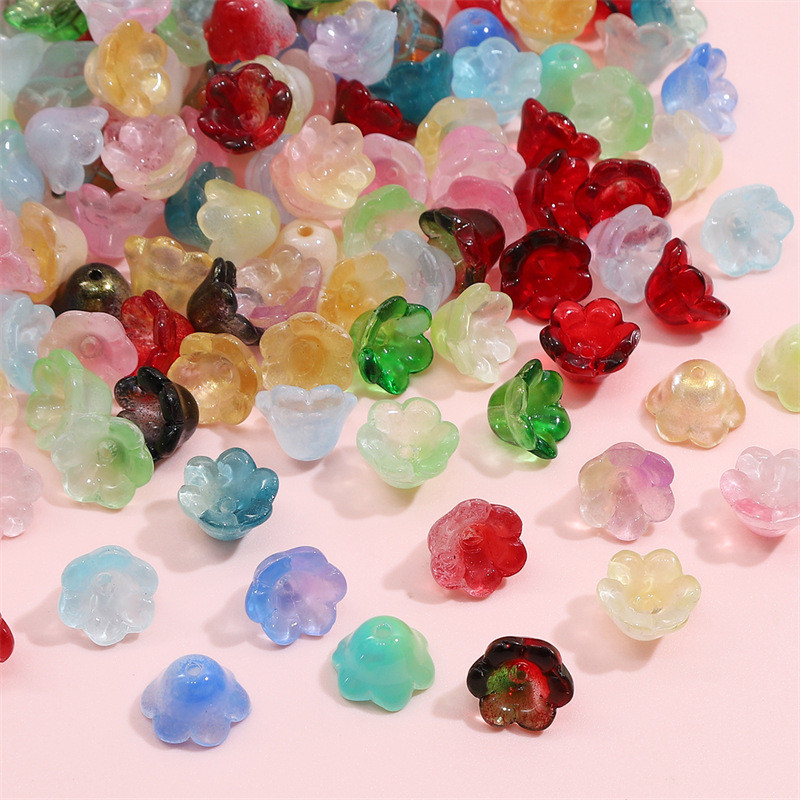 50-100ชิ้น ลูกปัดดอกกระดิ่ง (12x7mm) อะคริลิคไล่สีทูโทน ดอกไม้โปร่งแสง สำหรับร้อยสร้อยข้อมือ สายคล้องมือถือ DIY