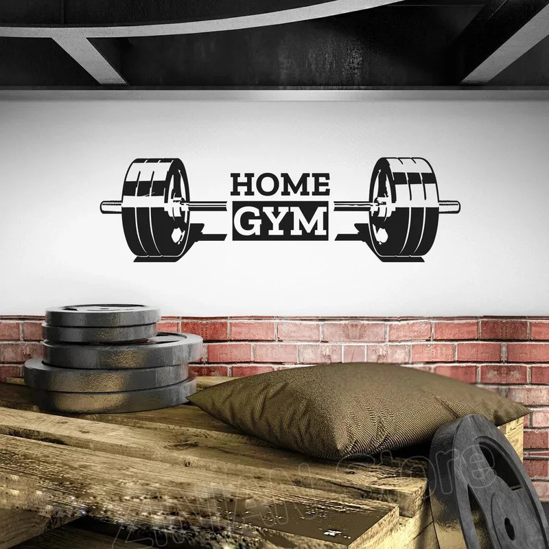 Home Gym Wall Decal ฟิตเนสสติ๊กเกอร์ติดผนัง Barbell การฝึกอบรมฟิตเนสไวนิลสติกเกอร์ตกแต่งบ้านภาพจิตรกรรมฝาผนังที่ถอดออกได้ขนาดใหญ่ A708
