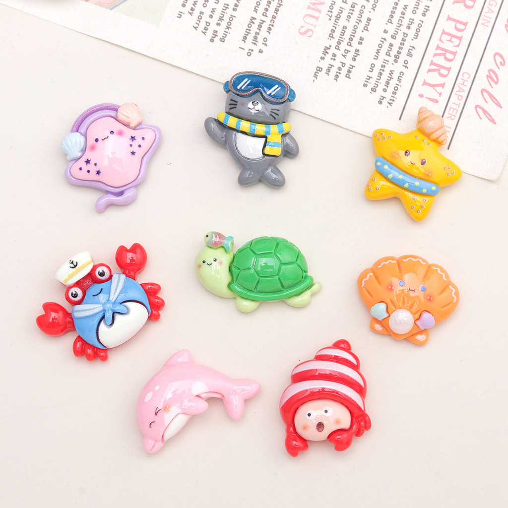 10PCS น่ารักสัตว์ทะเลแมวตลก Mermaid Turtle เรซิ่น Charms สําหรับ DIY(10-391)