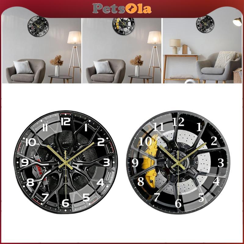 PETSOLA Retro Vintage Round Wall Clock แบตเตอรี่ดําเนินการนาฬิกาแขวนศิลปะที่เงียบสงบสําหรับโฮมออฟฟิศ
