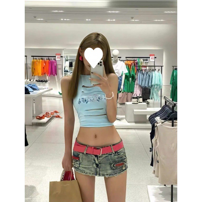 Y2k风高街辣妹牛仔超短裙女夏季新款防走光低腰弹力修身包臀裙裤3.17Y2k Style High Street Hot Girl Denim Mini Skirt for Women, New Su