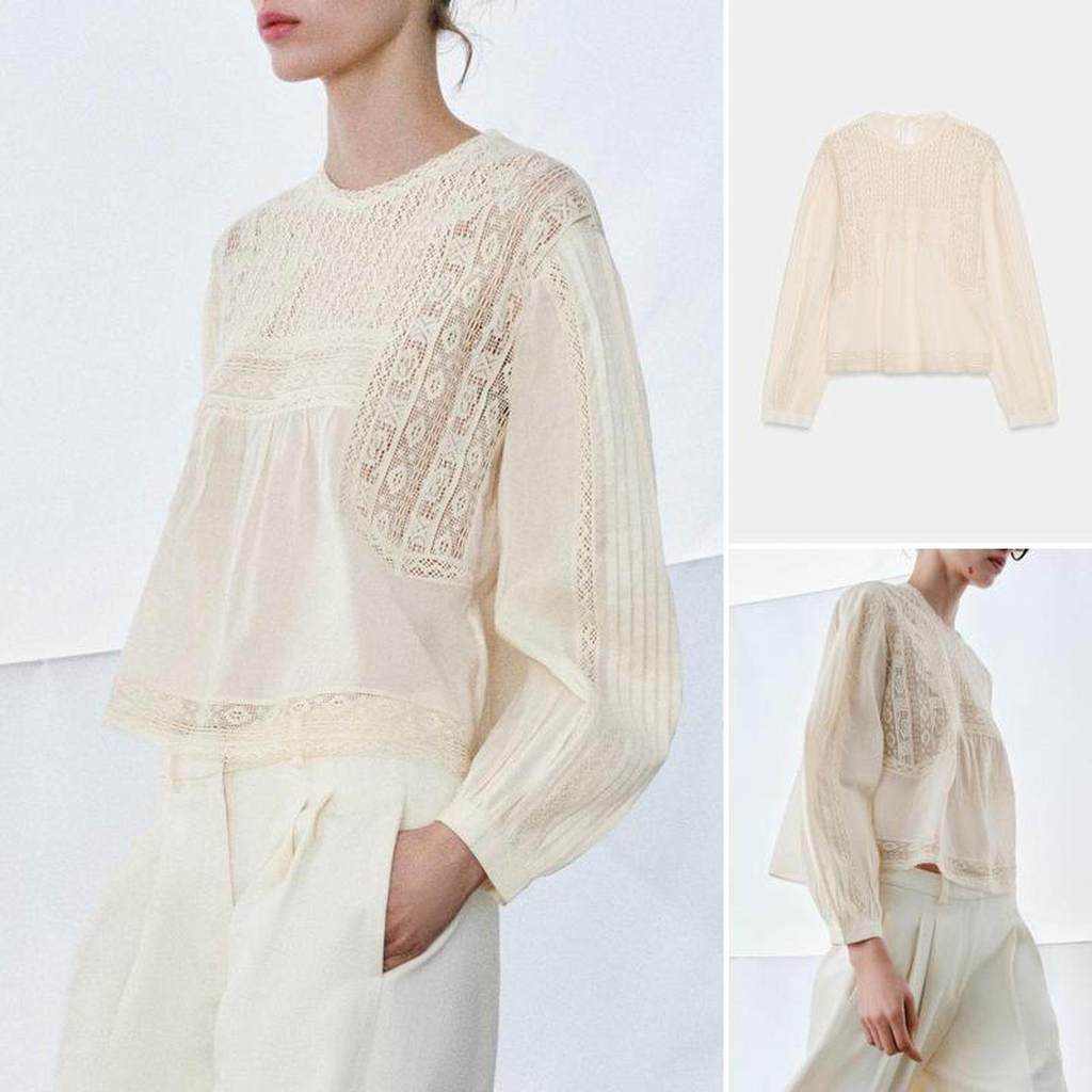 เสื้อแขนยาวคอกลมสไตล์มินิมอลใหม่ ฤดูใบไม้ผลิ พร้อมโบว์