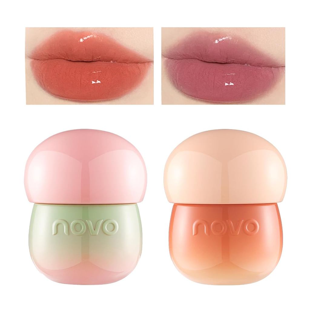 2 ชิ้น Tinted Mushroom Lip Gloss, Long Lasting Jelly Lip Tint Hydrating,Jelly Texture Moisturising A