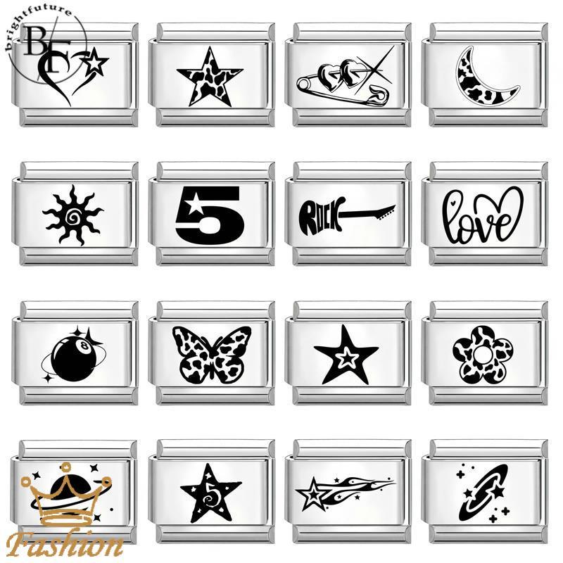 สร้อยข้อมือสแตนเลส.Simple Sun Moon Italian Charm ขนาด 9 มม. DIY เครื่องประดับ retro สำหรับบุคลิกภาพและโมดูลสร้อยข้อมือ