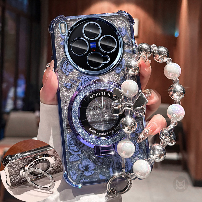 Magnetic Wireless Charge Case สําหรับ VIVO X100 X100S X90 X80 X70 Pro X100 Ultra Glitter กันกระแทกพร