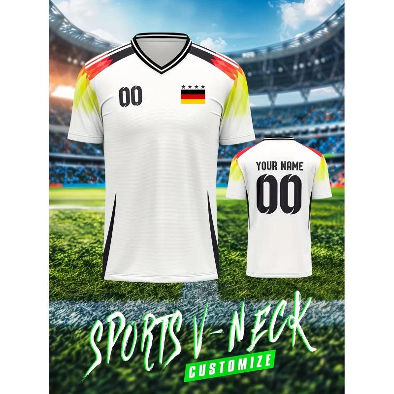 เสื้อแขนสั้นสำหรับชาย ออกแบบได้เอง ลายพิมพ์สามมิติ ทรงหลวม V คอ เสื้อกีฬา สำหรับฤดูร้อน 9MBC