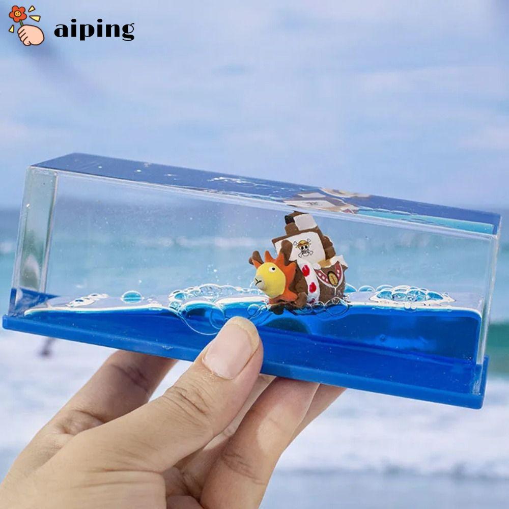 Aiping Pirate Ship Fluid Drift Bottle, Liquid One Piece ห้องนั่งเล่นตกแต่ง Unsinkable เรือของเล่น,ลอยของขวัญ Fidget ของเล่นบรรเทาความเครียด