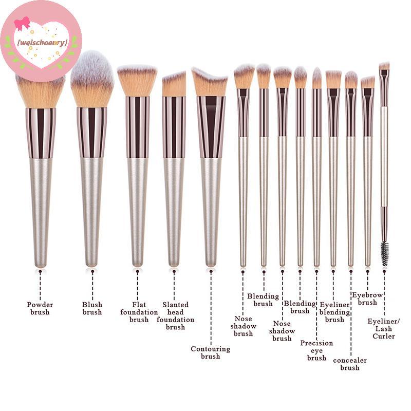 WW 10/14 ชิ้นแชมเปญทองแปรงแต่งหน้าชุด Foundation แป้งฝุ่น Blush คอนซีลเลอร์ Eye Shadow Professional 