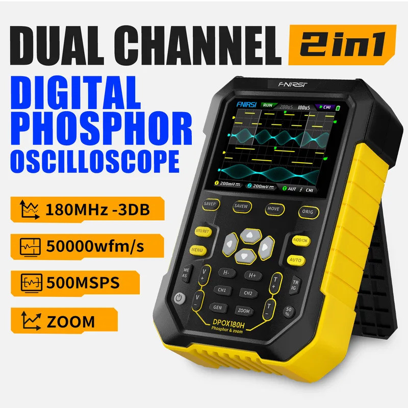 FNIRSI DPOX180H Handheld Phosphor Digital Oscilloscope 180MHz -3DB 50000wfms/s Dual Channel 20Mhz สั