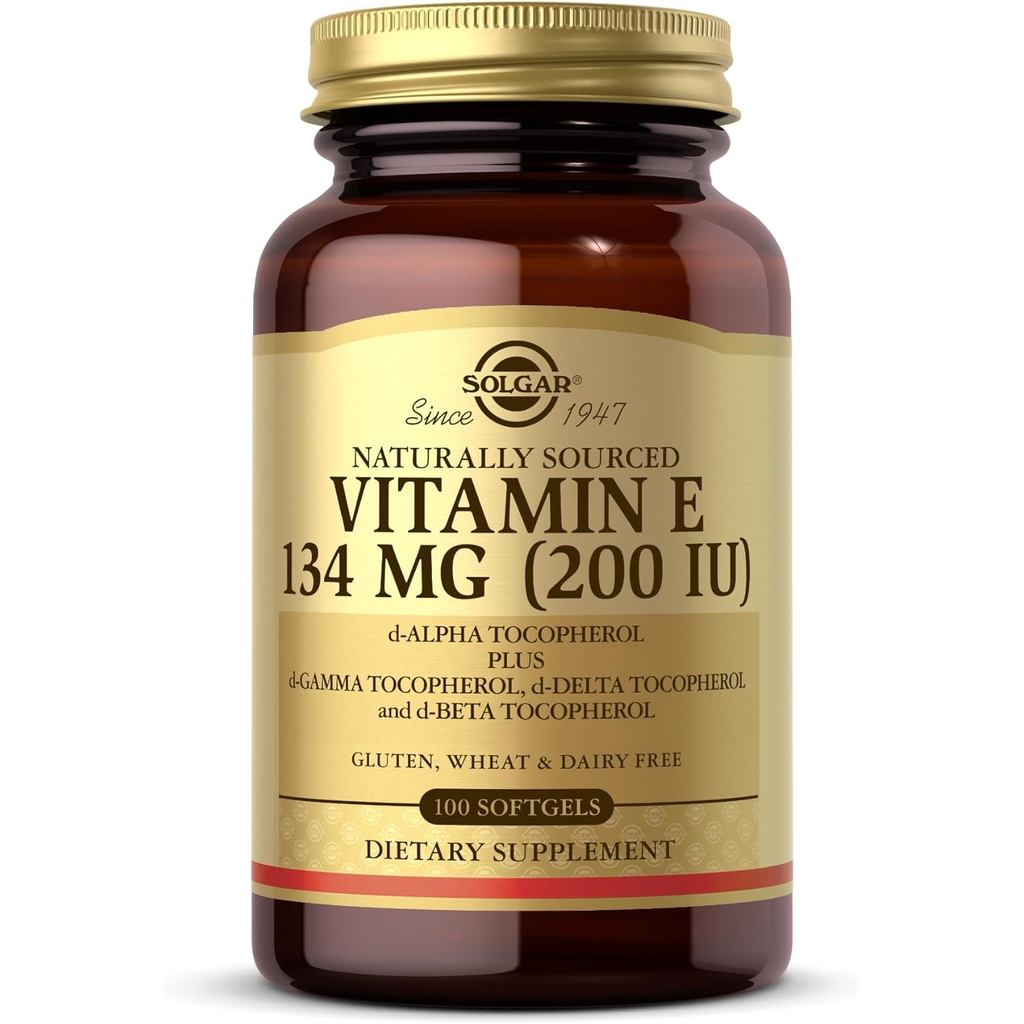 Solgar Vitamin E 200 IU ซอฟท์เจล 100 เม็ด - สารต้านอนุมูลอิสระธรรมชาติ เสริมสร้างภูมิคุ้มกัน ไม่มีกล