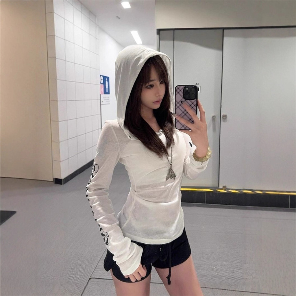 Y2k hot girl sun protection blouse ผู้หญิง America y2k Sunflower Loose-breasted waisted Teenequin wa