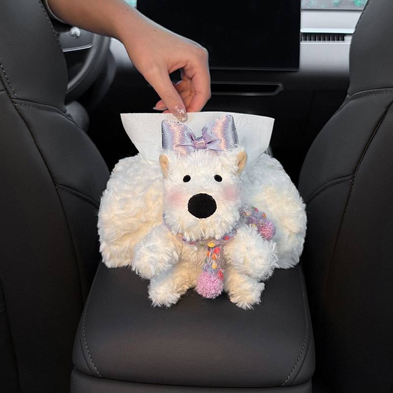 New West Highland Automobile Armrest Box Cover Tissue Box Car Tissue Box for Car Interior Cute Doll 