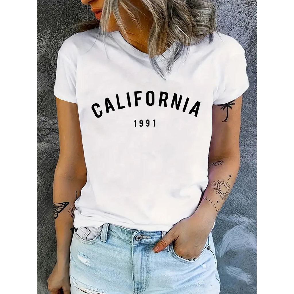 CODCalifornia 1991 พิมพ์แขนสั้นพิมพ์เสื้อยืดเสื้อผ้าผู้หญิง Harajuku กราฟิกเสื้อผ้าผู้หญิง Top TeeKo