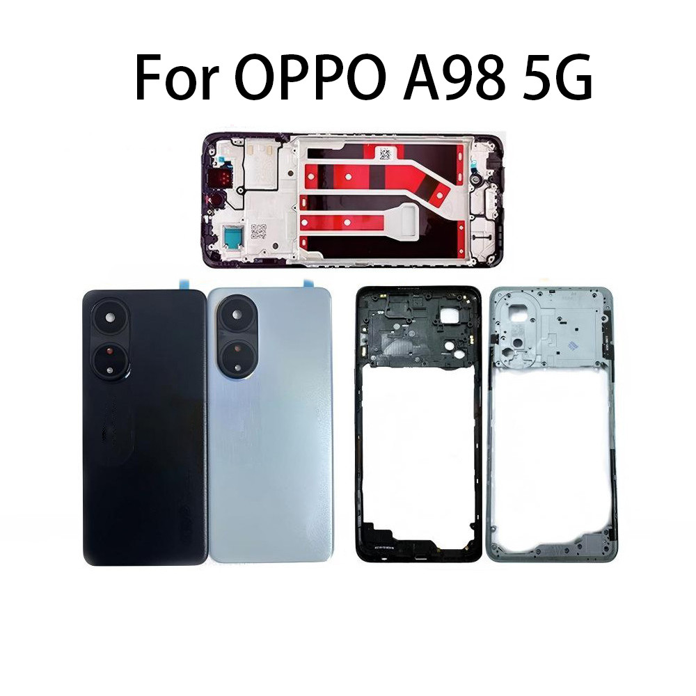 สําหรับ OPPO A98 5G CPH2529 ฝาหลังแบตเตอรี่ประตู + LCD ด้านหน้ากรอบกลาง