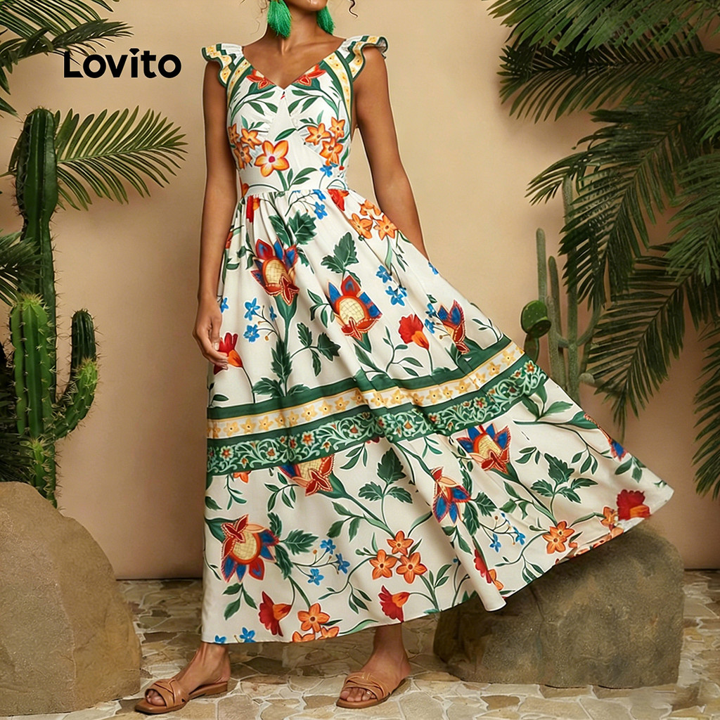 Lovito  แพทเทิร์นชุดเดรสโบโฮ แต่งระบาย เดรสฤดูใบไม้ผลิ/ฤดูร้อน สําหรับผู้หญิง LK3LD397 ราคา ถูกที่สุด ดีลบีเคเค แกลเลอรีภาพที่ 5