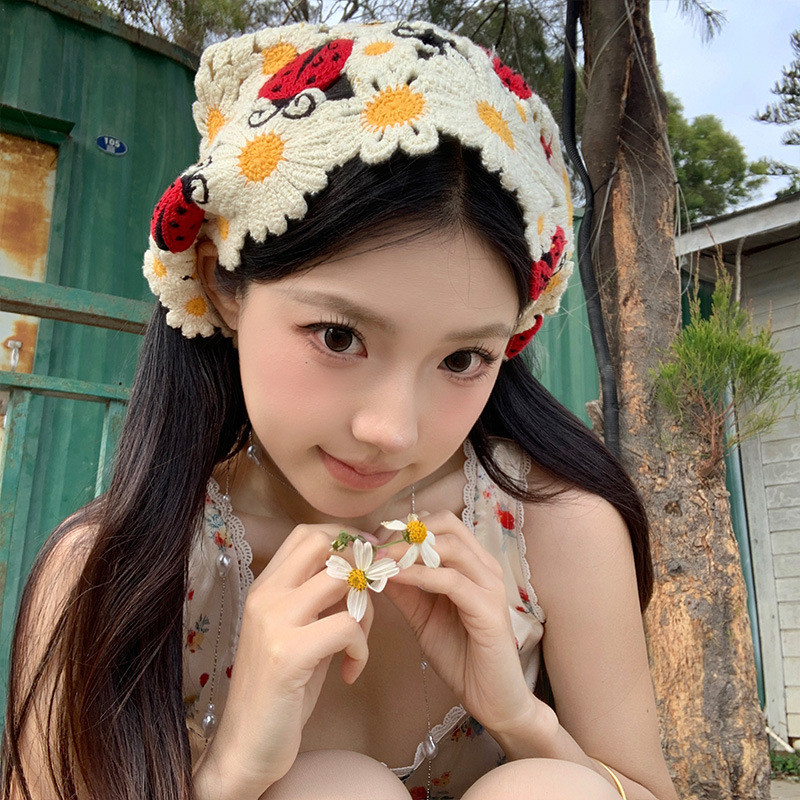ผ้าคลุมศีรษะลายถักสามเหลี่ยมเต่าทอง สไตล์น่ารักสำหรับวันหยุดริมทะเล