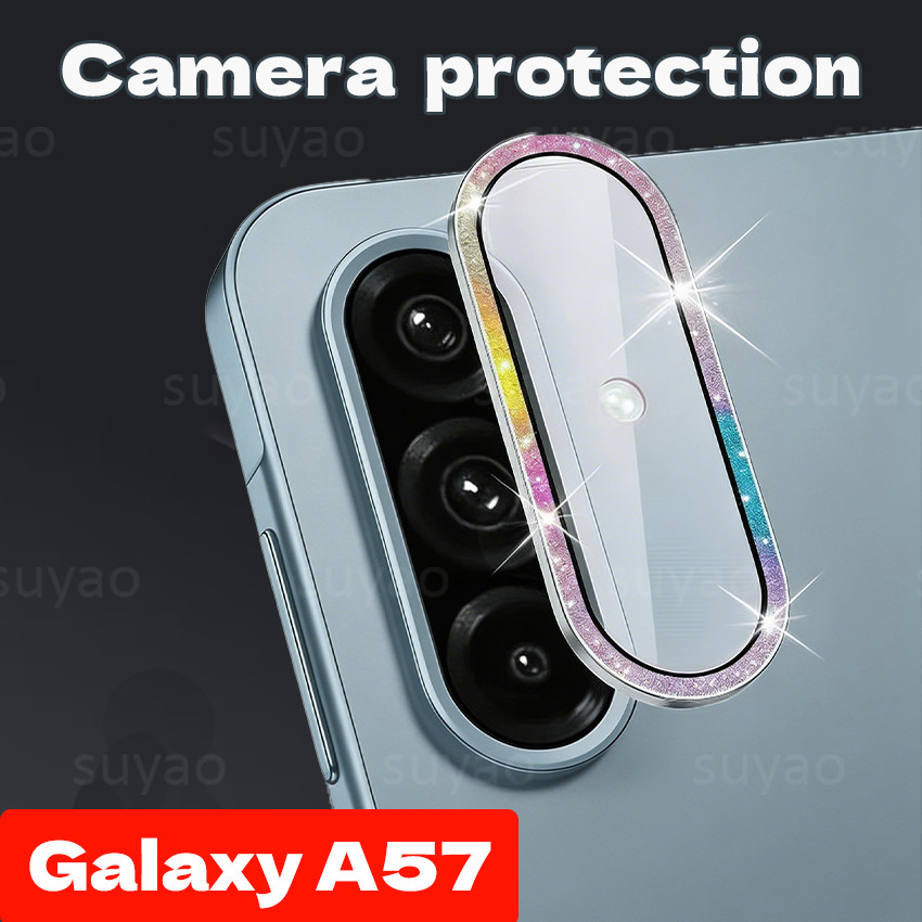 สําหรับ Samsung Galaxy A57 A37 5G 2026 เพชรหรูหราเลนส์ป้องกันกล้อง SamsungA57 GalaxyA37 SamsungA37 HD กระจกนิรภัยใสแหวนโลหะเลนส์ป้องกันเพชร