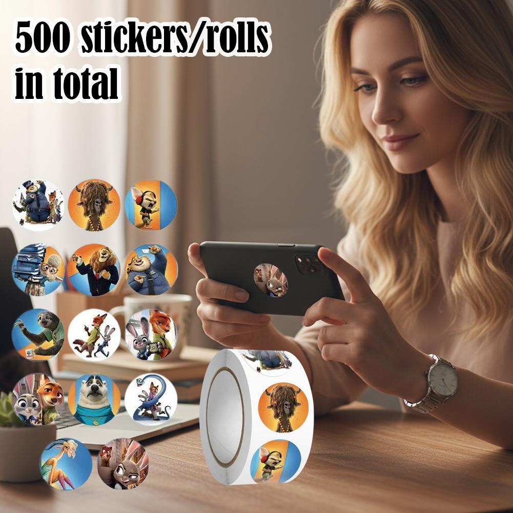 500 ชิ้น Zootopia ม้วนสติกเกอร์น่ารัก Judy Nick ซีลตกแต่งคู่มือสติกเกอร์การ์ตูน J6j3