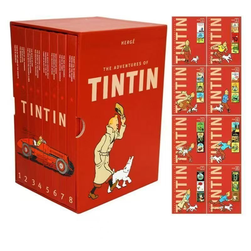 New Collection Collection คอลเลกชัน The Tintin 1-8 8 หนังสือยอดนิยมยอดนิยมคอลเลกชัน 1-8 8 กล่อง
