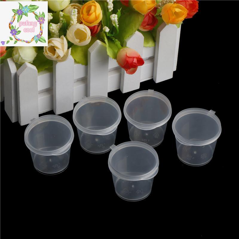 PUCOOL 100 ชิ้นพลาสติกขนาดเล็กถ้วยซอสทิ้งเก็บอาหารกล่อง Paage ใส & Lid TH