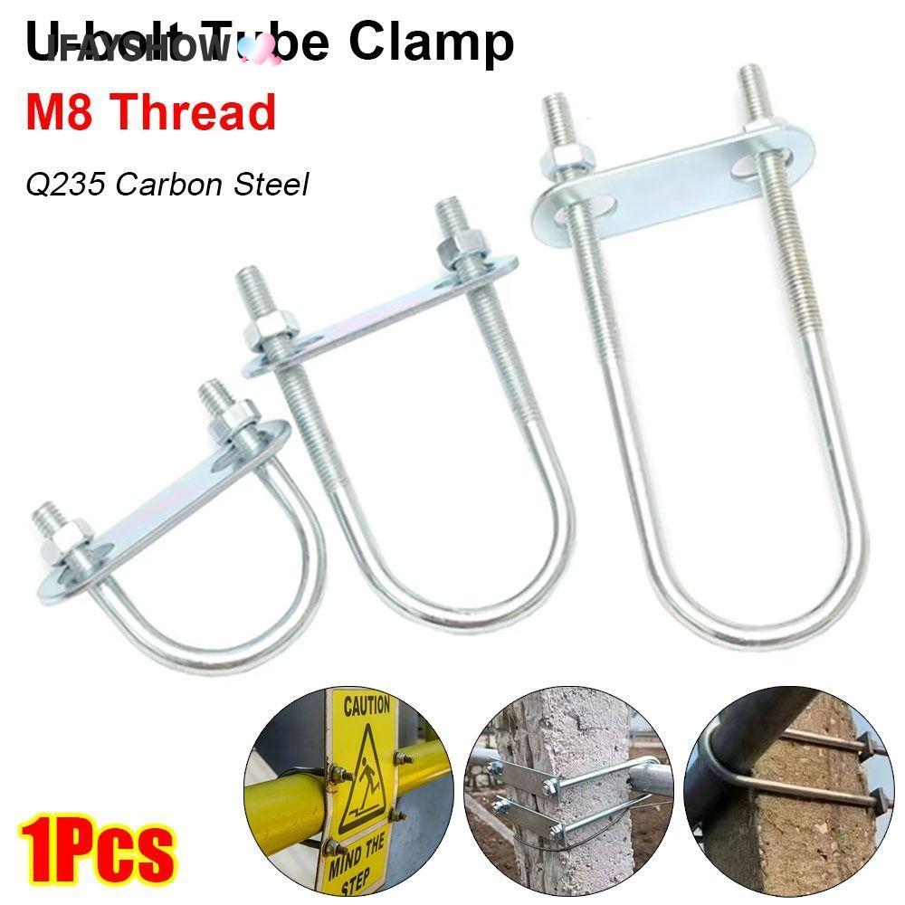 IFAYSHOW 1 ชิ้นท่อ U-Clamp, สังกะสี Q235 สกรูเหล็กคาร์บอน M8 แคลมป์ท่อกลม, พร้อม Baffle มุมขวา U-bolt สําหรับหลอดกลม