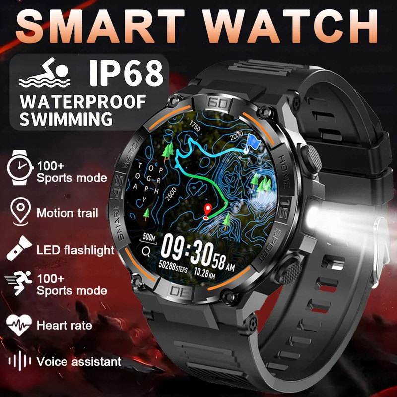 2026 ใหม่ทหารกลางแจ้ง SmartWatch ผู้ชายบลูทูธโทรกันน้ําสุขภาพ Monitor กีฬา Run tracker Smartwatch สํ