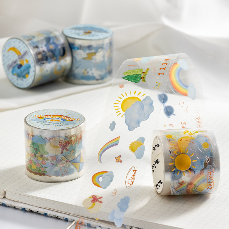WEI 35 มม.*2 ม. 1 ม้วน [ชุดพยากรณ์สภาพอากาศ] PET Raindrops บนระลอกคลื่น Starry Night Dreams องค์ประกอบสภาพอากาศอุปกรณ์เทป Washi สติ๊กเกอร์ตกแต่งอุปกรณ์วางแผน