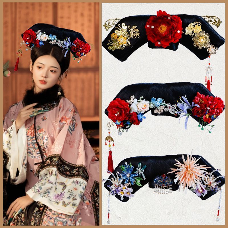 เครื่องประดับผม Qing Gong Hanfu แบบผม bun สไตล์ราชสำนัก Qing
