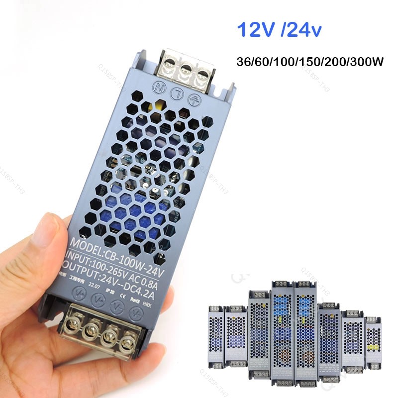 LED Driver Transformer DC12V DC24V 36w 60W 100W 200W 300W 400W 500W แหล่งจ่ายไฟ Super Thin Converter