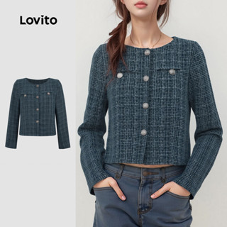 Lovito เสื้อแจ็คเก็ต ลายเรียบๆ สไตล์ลำลอง สำหรับผู้หญิง LNA7…
