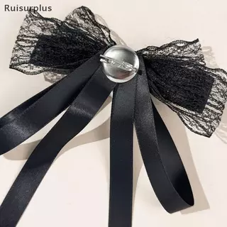 [Rui-t] ใหม่สีดําผูกโบว์เสื้อคอปก Pins คริสตัล Bowknot ริบบิ้นเข็มกลัดสําหรับผู้หญิงงานแต่งงานเนคไทอุปกรณ์เสริม