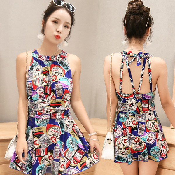 ชุดว่ายน้ำสาวอวบ ชุดว่ายน้ำผู้หญิง Box Boxer Skirt Style Plus Fat Big Hot Spring Slimmer Look Cover 