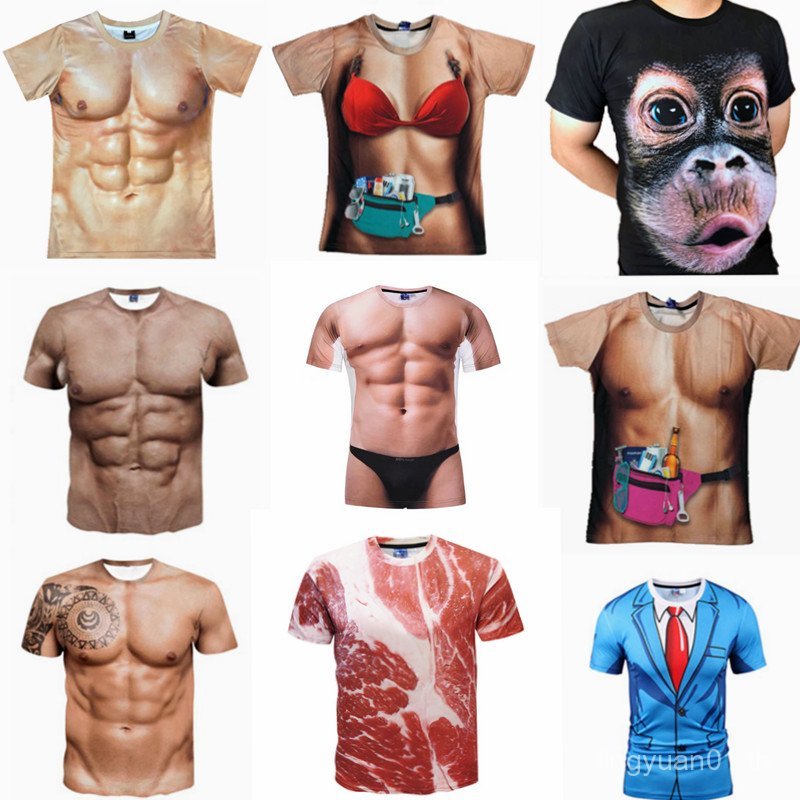 เสื้อยืดท้องลายกล้ามเนื้อ Abs ตลก สำหรับคอสเพลย์และ PERFORMANCE Wear 1GND