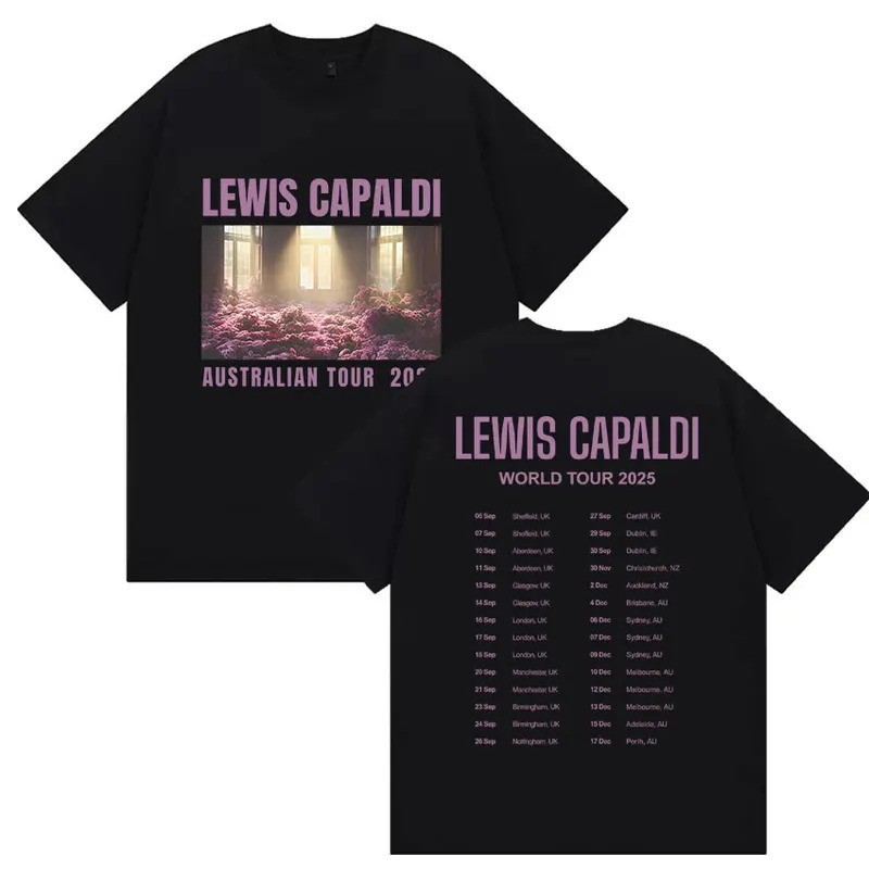 เสื้อยืด Lewis Capaldi World Tour กราฟิกผ้าฝ้ายแท้ 100%, สำหรับผู้ชายและผู้หญิง, เสื้อผ้าแฟชั่นไซส์ใ