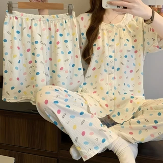 PAJAMAS HOMEWEAR ชุดเซ็ท 3 ชิ้น ชุดนอนแขนสั้น ชุดนอนเกาหลี 🍄 มีหลายไซต์ อก 32-46 นิ้ว W209
