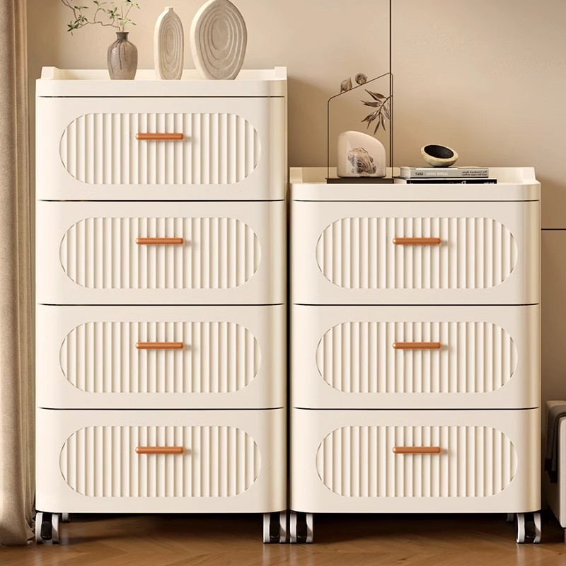 Organixo ตู้ข้างเตียง 3–7 ชั้น สีครีม มินิมอล มีล้อ ลิ้นชักอเนกประสงค์ แข็งแรง PP หนา จัดเก็บของง่าย