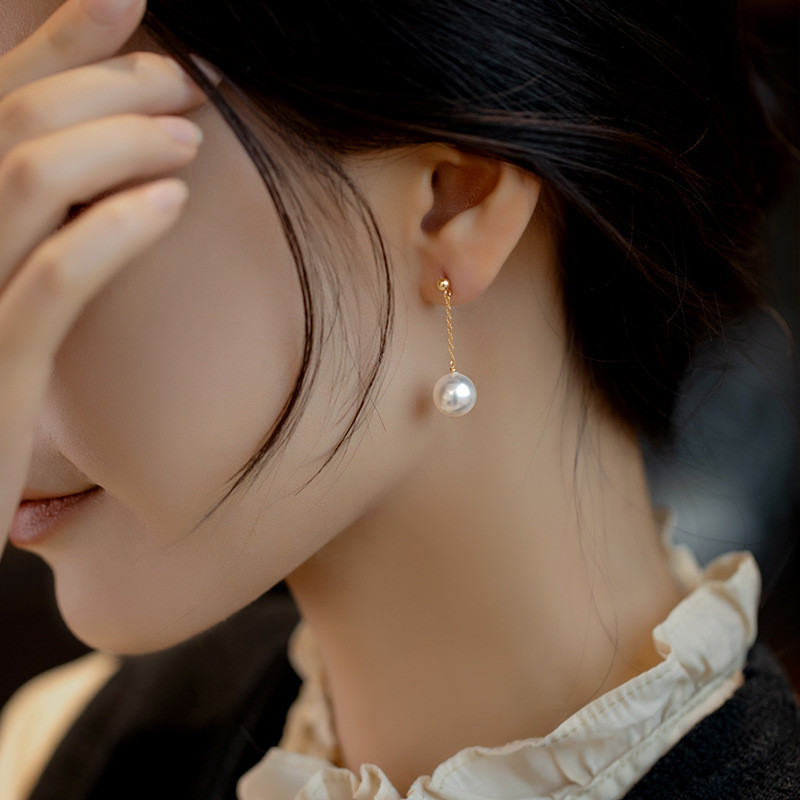 ต่างหูมุกจากเหล็กไทเทเนียมคุณภาพสูง สไตล์เหมือน-HT Liu Yifei