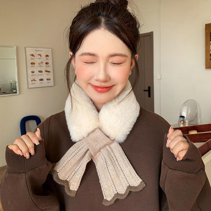 StardustLabฤดูหนาวPlushผ้าพันคอผู้หญิงหนาเลียนแบบผ้าพันคอถักCrossกลางแจ้งขี่จักรยานWindproofคอป้องกั