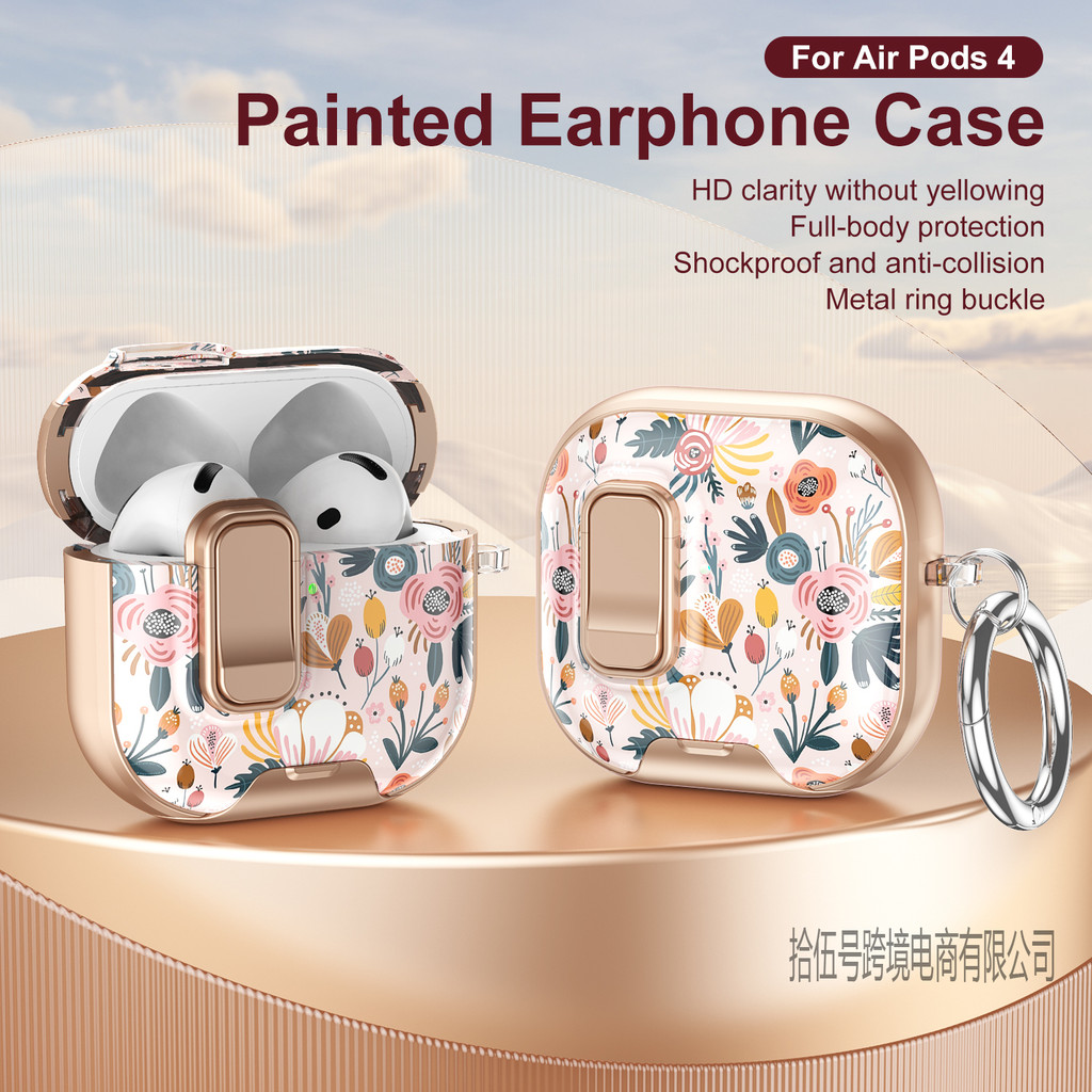 Blue luxury Painting anti-drop สําหรับ iPhone AirPodsPro3 หูฟังกรณี 2 วงเล็บที่มองไม่เห็นสําหรับ AirPods 5 4 รุ่นล็อคสวิทช์แฟชั่น