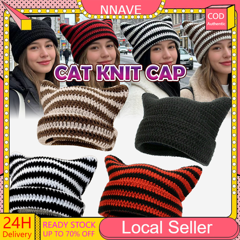 หูแมวน่ารักหมวกหมวก Y2K สไตล์ญี่ปุ่น Streetwear Harajuku หมวกถักหมวก Y2K ลายฤดูหนาว Warm Skullies หม