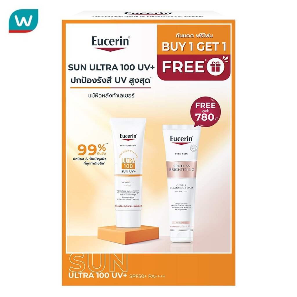 Eucerin ยูเซอริน ซัน อัลตร้า 100 ยูวี+ 80 มล. สปอตเลส ไบร์ทเทนนิ่ง โฟม 150 กรัม