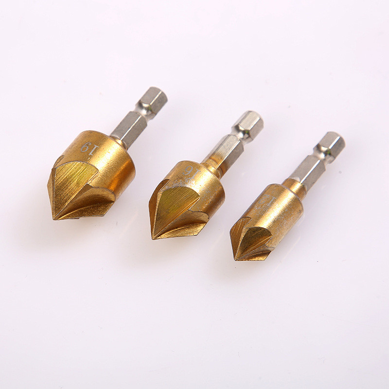 A.Hex Shank Five-Blade Chamfering อุปกรณ์ Titanium-Plated 6 มม.-19 มม.มีดลบมุมเจาะงานไม้ที่เปิดรูชุด