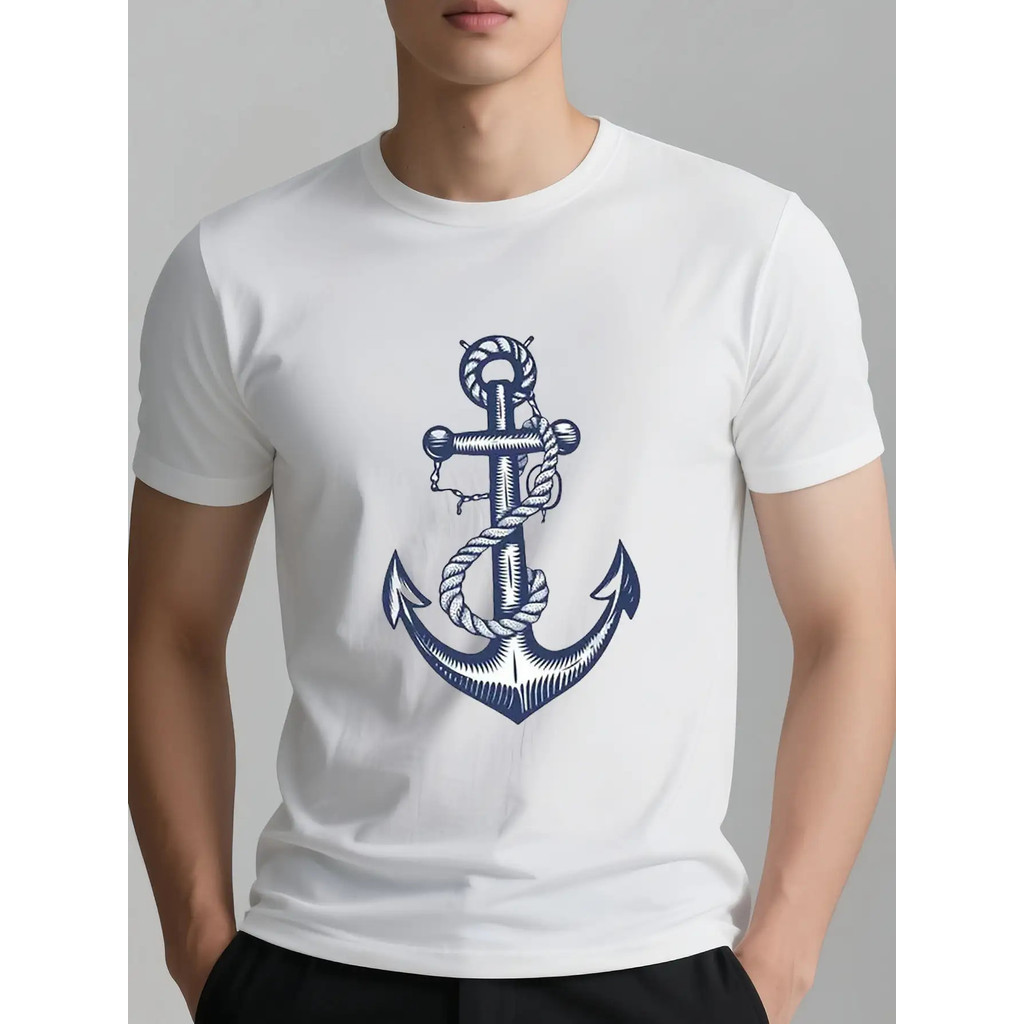 ผู้ชาย เสื้อยืดกราฟิกสมอเรือและเชือกขนาดใหญ่และยาว - ระบายอากาศได้ดี ซักเครื่องได้