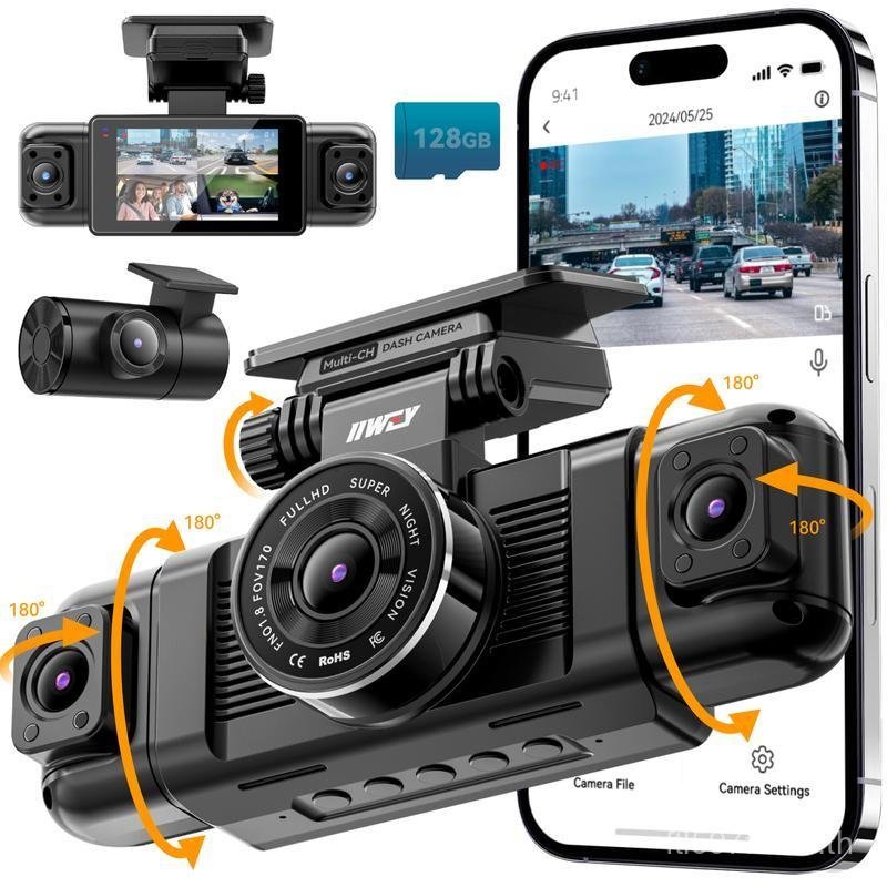 IIWEY N5 4 Channel Dash Cam 360° View, 1080p Front & Rear Inside, Left & Right Dash Cameras, 8 IR La