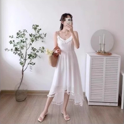 Tie-Dye สีขาวตัวอ่อน Handmade Plant-Dye Blue-Dye สีขาวสลิงชุด Travel เสื้อผ้าชาติพันธุ์ v คอชุด 26.1