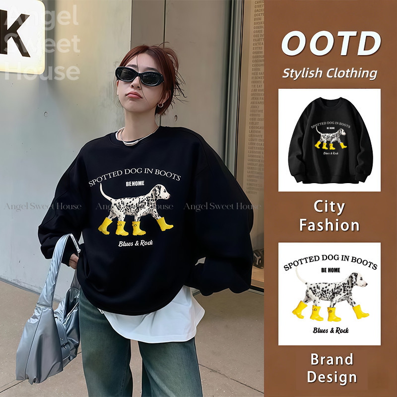 (จัดส่งตลอด 24 ชั่วโมง）รุ่นใหญ่หลวมสีดำไม่มีหมวกเสื้อกันหนาวผู้หญิงใหม่เกาหลีสไตล์ขี้เกียจฤดูใบไม้ร่วงและฤดูหนาวท็อปส์ซู