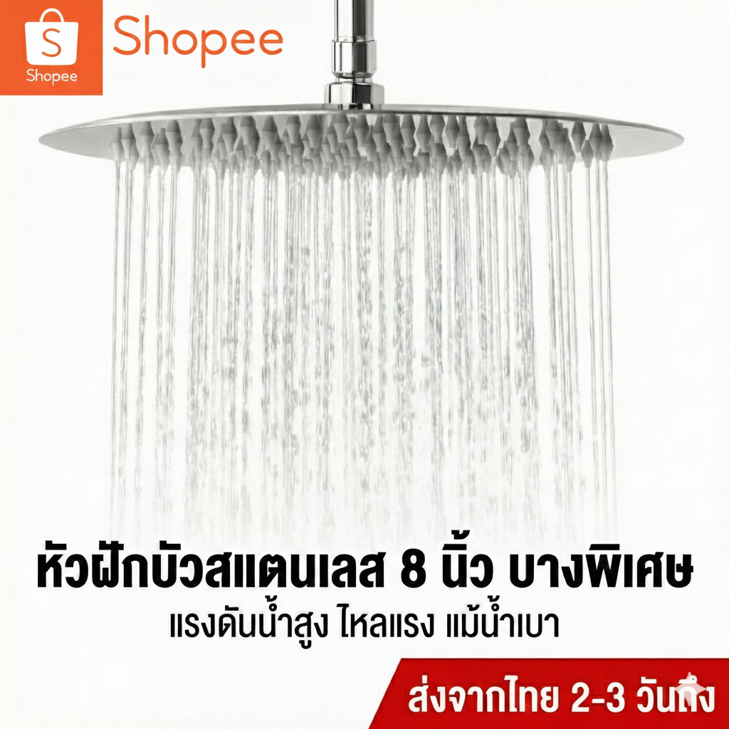 8นิ้ว ฝักบัว เหล็กกล้าไร้สนิม Ultra บาง Overheaded Rain ห้องน้ํา ฝนตกหัวฝักบัวสเปรย์อุปกรณ์สำหรับห้องน้ำ หัวฝักบัว A203