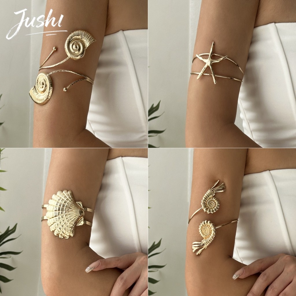 JUSHI สร้อยข้อมือเปลือกหอยปลาดาวและcharm แบบ Boho Beach สำหรับผู้หญิง เหมาะสำหรับวันหยุดและสวมใส่วันธรรมดานี้
